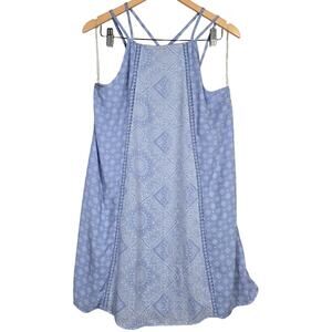 Francesca's Blue Rain Tank Cross Back Light Blue Patterned Swing Dress‎ L